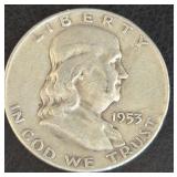 1953-D U.S. Benjamin Franklin Silver Half Dollar .90%Ag.