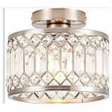 Crystal Ceiling Light Fixture, Modern Semi Flush Mount Ceiling Light,Crystal Chandelier for Kitchen Bedroom Bathroom Entryway Nickel Finish (Bulb not Included)