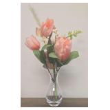 Lovely Faux Peach Tulip Arrangement in a 5" Clear Glass Bud Vase.