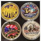 Four Beautiful Decorative Commemorative Challenge Tokens Celebrating U.S. Military Service and the Nation