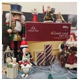 Christmas Lot Includes; Candy Cane Holiday Candle Gift Set, Wooden Nutcracker, Lenox Bird Ornament, and More.