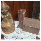Vintage Cast Iron "Little Brown Church in the Vale" Souvenir Coin Bank and a Vintage Coppertone, Cast Metal  Clown in Drum Coin Bank