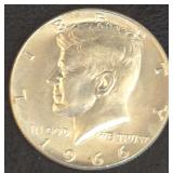 1966 U.S. Silver Kennedy Half Dollar. .40%Ag.