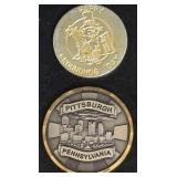 A "Happy Groundhog Day" Token and Silver-and-Gold-Tone Commemorative Medallion Featuring the Skyline of Pittsburgh, Pennsylvania