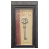 Framed Vintage-Style Skeleton Key and an Inspirational Family Quote. 7"x12"