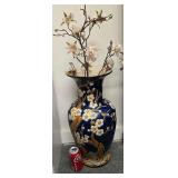 Mid Century "Lotus in the Wind" Asian Cobalt Blue Ceramic Floor Vase. 21" H