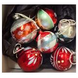 6 Vintage Hand Painted Mercury Glass Christmas Ornaments
