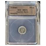 ICG MS70 - 1gram .999 Silver Round Featuring the Egyptian God Montu