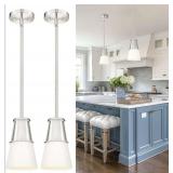 Pack Pendant Lights Kitchen Island, Brushed Nickel Pendant Lights 2 Pack, Kitchen Pendant Lighting Over Island, Pendant Lighting for Kitchen Island Sink, Milk Glass Shade, BX-PL01BN-2PK (Stock Photos)