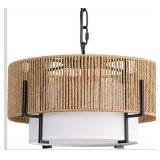 12.6" Rattan Pendant Light, Boho Chandelier Hanging Light Fixture
Drum Design with Fabric Shade, Farmhouse & Bohemian Style, Hand Woven, for Dining Room, Kitchen Island, Entryway (Stock Photos)
