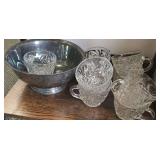 Lot Includes: Silver Plated Bowl and 9 Crystal Punch Glasses