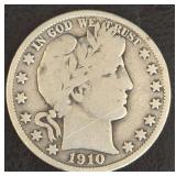 1910 U.S. Silver Barber Half Dollar. .90%Ag
