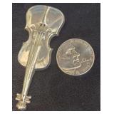 Beautiful Mid Century Sterling Silver Lang Violin Brooch 2.4" x .75". Nickel is for Size Reference Only.