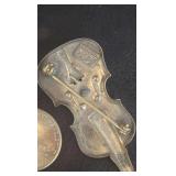 Beautiful Mid Century Sterling Silver Lang Violin Brooch 2.4" x .75". Nickel is for Size Reference Only.