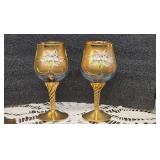 Set of 2 Stunning Murano Trefuochi Wine Glasses Alexandrite- Hand Painted With 24Kt. Gold. Each Piece is Crafted Entirely by Hand Using Ancient Glass-Making Techniques Italy. No Two Pieces are Exactly