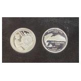 2007 U.S. Silver Washington Quarter Dollar .90% Ag.  and a 2019  U.S. Silver Lowell National Historical Park Quarter Dollar .999%Ag