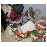 Collection of Vintage-Style Christmas Figurines, Including a Santa Claus Carrying a Sack, a Teddy Bear and More