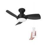 Consciot Ceiling Fan With Lights, 30 Inch, Black, Low Profile, Flush Mount (Stock Photo) Open Box
