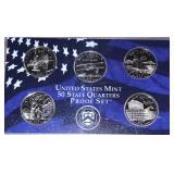 2001 U.S. Mint 50 State Quarters Proof Set; New York, North Carolina, Rhode Island, Vermont, & Kentucky