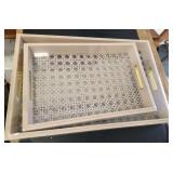 Nylon Serving Trays With Cut Out Metal Handles With Plexi Glass Bottoms for Easy Cleaning  16"x11"Ã—2" and 13"Ã—9"Ã—2"