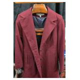 Burgundy Anne Klein Wool Blend Pea Coat Featuring Wide Lapels and a Button-Front Closure