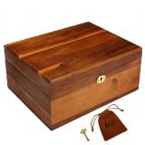 Wooden Storage Box with Hinged Lid and Locking Key - Large Premium With Divider Inside
