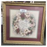 This is a vintage framed floral art print titled "God