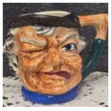 Vintage Ceramic Character Mug, Resembling a Winking "Old Sea Dog" or Weathered Fisherman With a Tricorn Hat