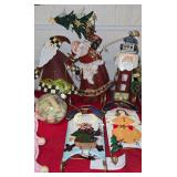 Collection of Rustic, Folk-Art-Style Christmas Ornaments, Including Metal and Resin Santa Figures, a Glass Bauble and More