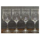 4 - Princess House "Heritage" Clear Crystal Wine Glasses With Delicate Etchings