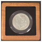 1902 U.S. Morgan Silver Dollar in Clear Capsule in Wooden Presentation Box