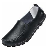NEW- Anyuette Womenâ€™s Leather Slip On Loafers, Comfortable Walking Flats, Casual Driving Shoes for Work, Office and Daily Wear. Size 8.5 Stock Photos