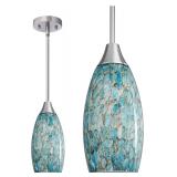 Pendant Light Kitchen Island Blue Glass Brushed Nickel Rod
5.12" D x 11.4" H Shade, Blue Handcrafted Art Glass, Adjustable Height for Kitchen, Sink, Bathroom, Dining Room (Stock Photos)