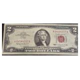 Series 1963 United States $2 Legal Tender Note With a Red Treasury seal and Serial Number A 04584217