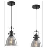 Black Pendant Lights Kitchen Island 2 Pack, 6.5" Modern Farmhouse Smoked Glass Pendant Light, Island Lights for Kitchen, Mini Pendant Lighting for Kitchen Island Dining Room