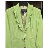 NEW- Light Green Leather Blazer by Terry Lewis Classic Luxuries Featuring a Ruffled Lapel Collar.Size M