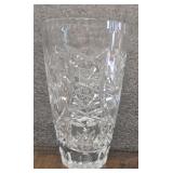 Vintage 8" Heavy Cut-Crystal Vase With a Traditional Pinwheel and Starburst Geometric Pattern.