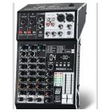 Audio Mixer 4 Channel Professional Sound Mixer Console with 99 DSP Effects, Small Mixing Board DJ Mixer w/USB, Bluetooth, 48V Power Supply, PAD Button for Recording Karaoke PA Drum Live Music (Stock P