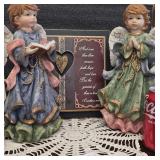 Pair of Red Haired, Decorative, Resin Angels  Alongside a Plaque Inscribed with 1 Corinthians 13:13