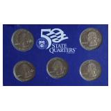 2000 U.S. Mint 50 State Quarters Proof Set; Massachusetts, Maryland, South Carolina, New Hamphire, & Virginia