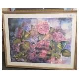 Signed, Double Matted Framed Watercolor Painting of Hydrangea Blossoms by Artist Janice Sumler.