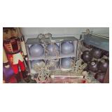 Lot Includes Wooden Nutcracker 2 New (but vintage) Boxes of Jacquelyn Smith Glass Ornaments, Lucite Icicles,  and More.
