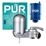 PUR Plus Vertical Faucet Mount Water Filtration System, Lead-Reducing Filter, Great-Tasting, Easy Install, Lasts 100 Gallons, Faucet Water Filter, Compatible with Sinks with External Aerators, Chrome