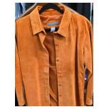 Gorgeous Orange Suede Button-Front Jacket by Jessica Holbrook Featuring a Classic Collar and Smooth Lining.Size M