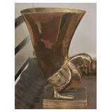 Vintage Brass Art Deco Bird Vase Featuring a Detailed Figural Bird Base and a Flared HornLike Vessel