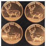 4 - 1 Oz. .999 Fine Copper Rounds with Whitetail Broadside.