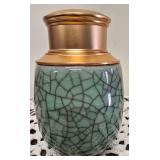 5" Crackle-Glazed Ceramic Urn/Jar with a Metallic Lid