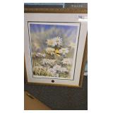 Large Framed amd Matted "American Goldfinch" With Daisies.