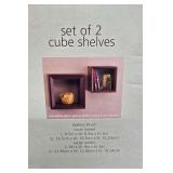Set of 2  Dark Brown Wooden Floating Cube Wall Shelves Featuring a Clean, Square Shadow-Box Design.
