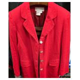 Vintage Red Linen Blazer From Sandro With Large Botch Lapels and Front Button Closures. Size  10